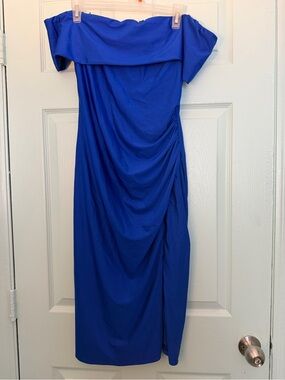 Strapless Royal Blue Ruched Evening Dress